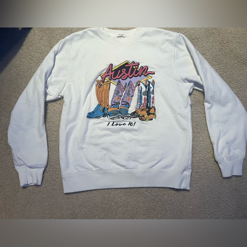 Austin, Texas White Crewneck Pullover